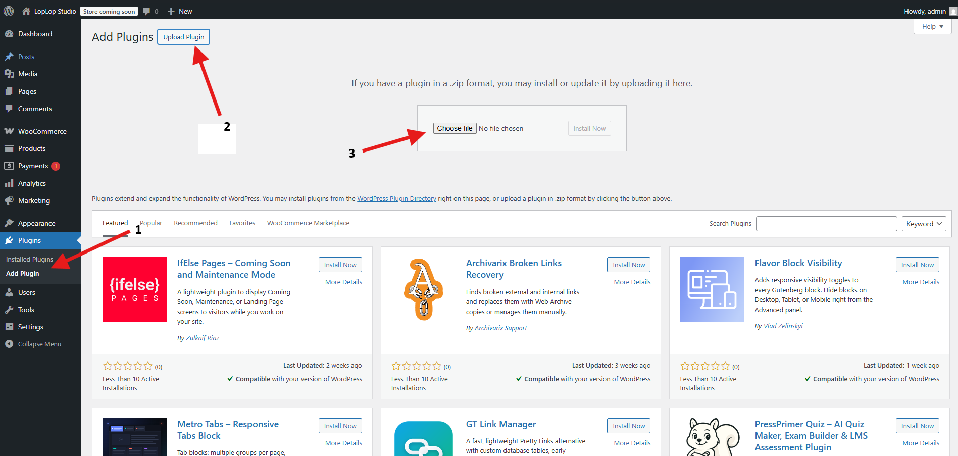 Upload the plugin ZIP